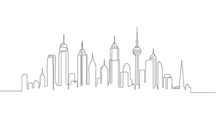 Obraz premium Minimalist Cityscape Outline: A Continuous Line Drawing of an Urban Skyline