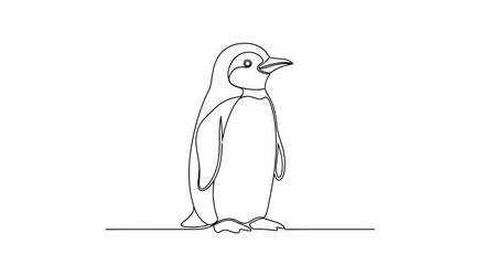 Elegant minimalist line art illustration of a penguin standing confidently on a white background