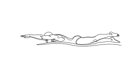 Minimalist line art illustration depicting a swimmer performing butterfly stroke expertly and