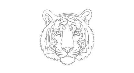 Detailed line art portrait of a majestic tiger head showcasing its unique stripes and features