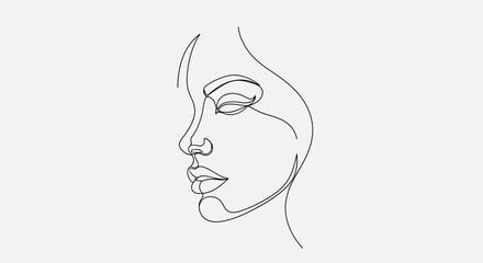 Elegant minimalist one line drawing of a woman's face in profile for artistic design projects