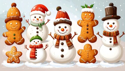 Festive snowmen and gingerbread men