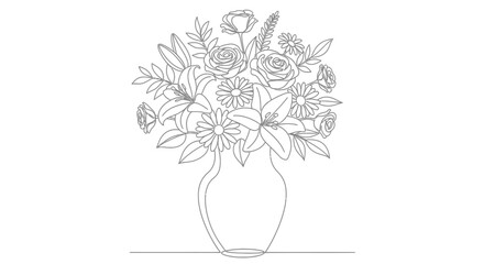 Elegant floral arrangement in a vase line art design perfect for minimalistic decor and invitations