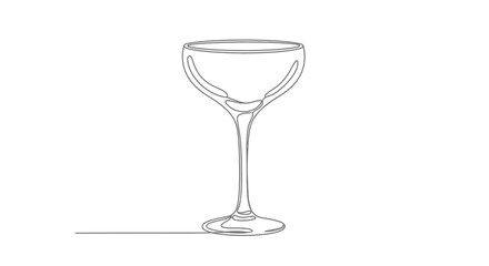 Elegant single line drawing of a coupe glass on a seamless white background design