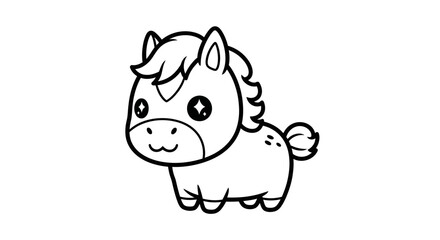 Charming cartoon horse illustration suitable for children's books and coloring pages designed for