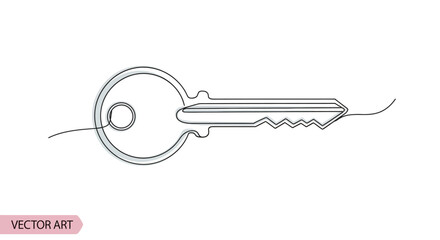Elegant single continuous line drawing of a key minimalist design concept illustration for