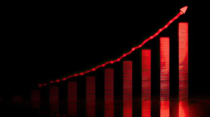 Red glowing bar graph on dark background, ascending trend
