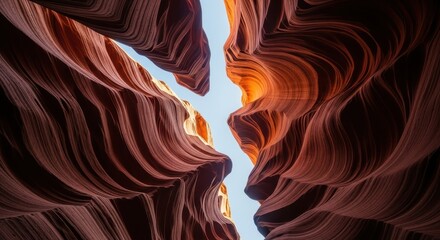 Majestic antelope canyon slot canyon walls with vibrant orange and red sandstone formations under blue sky