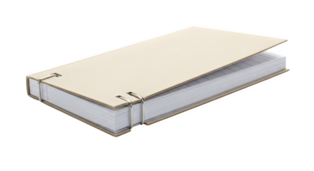 Beige notepad with blank pages, isolated on transparent background, perfect for jotting down ideas, notes, or sketches in a simple and elegant way