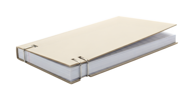 Beige notepad with blank pages, isolated on transparent background, perfect for jotting down ideas, notes, or sketches in a simple and elegant way