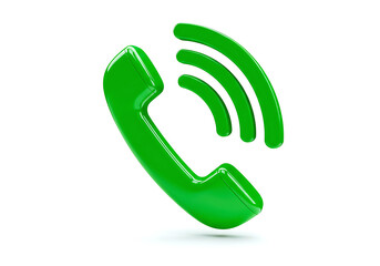 3d green phone icon with signal waves isolated on transparent background