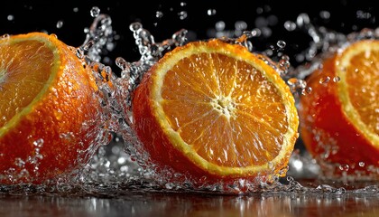 Orange slices in water splashes