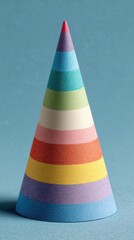 Multicolor cone with pastel rainbow stripes on blue
