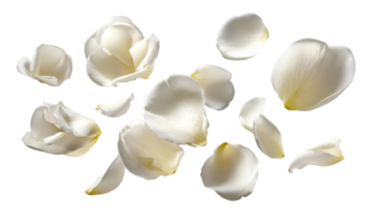 Scattered, delicate white rose petals