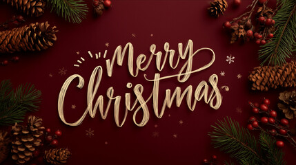 Merry Christmas backdrop in script and maroon background