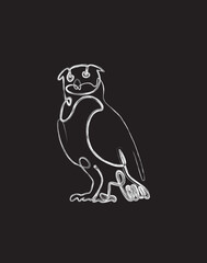 Owl bird brush painting art illustration. The owl doodle art painting.