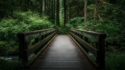 Wooden Bridge in Deep Forest
