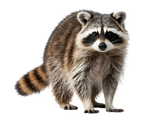 Fototapeta premium Cute raccoon standing isolated on transparent background looking at the camera