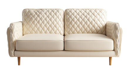 Fototapeta premium Cream-colored quilted couch with sculpted armrests