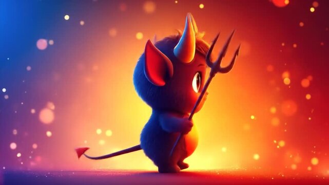 Cute little demon with a trident