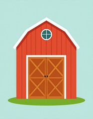 Red barn illustration on pastel background