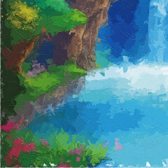 Fototapeta premium Various oil paintings, flowers, roses, peonies, scenic villages, houses, chrysanthemums, forests, waterfalls