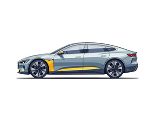 Obraz premium Detailed vector illustration of a futuristic electric sedan car in a side view profile. Modern automotive vehicle design concept isolated on a clean white background