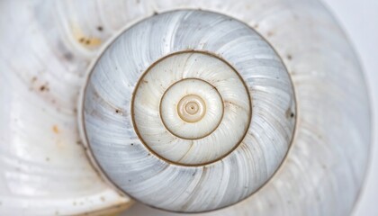 White Circular shell closeup of small snail