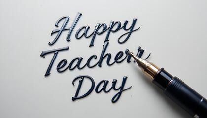 Fototapeta premium Happy teacher day message written in deep blue calligraphy with a fountain pen