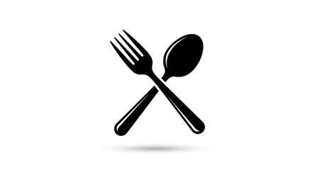 Fork and spoon crossed black icon isolated