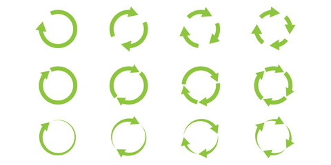 Circle arrows icon set. Circle arrow icon set. Symbol of reload, refresh, loading, recycle and repeat. Blue, Red and Green color. Recycle icon set, refresh, repeat, Vector illustration. EPS 10