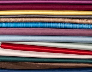 Colorful Fabric Rolls Stacked.