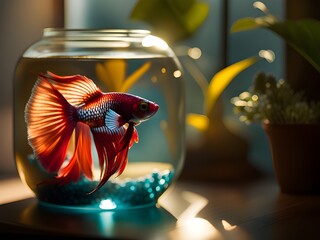 fish in the glass bowl on the table