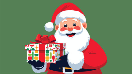 Santa Claus holding a gift box, cheerful expression