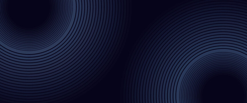 Abstract blue glowing geometric lines on dark blue background. Modern shiny blue circle lines pattern. Futuristic technology concept.