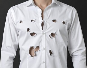 Ripped white shirt on a man