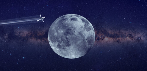 Orion spacecraft flight in space on orbit of moon. "Elements of this image furnished by NASA © muratart