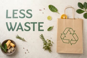 Reusable Paper Bag With Recycle Symbol and Eco Friendly Food