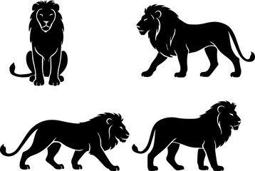 Silhouette of elegant tiger or lion in different style and poses. kids movie character, cartoon or animation film idea.