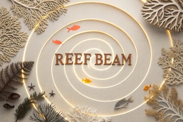 An illustration showing a reef beam concept with spiral light and fish