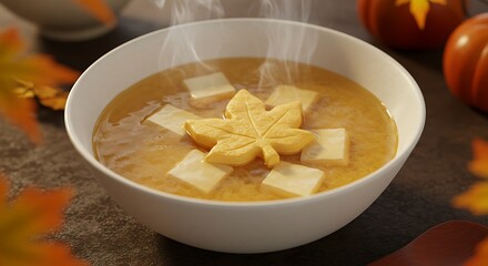 Autumn Miso Soup: Tofu, Leaf Garnish, and Seasonal Comfort