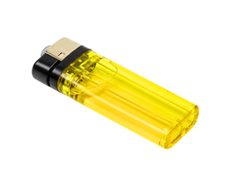 Yellow disposable lighter isolated on transparent background