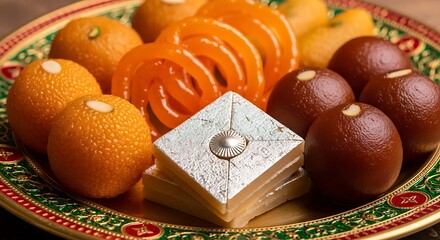 Traditional Indian Diwali Sweets on Decorative Plate