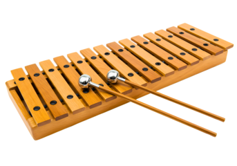 Wooden xylophone musical instrument with mallets isolated on transparent background