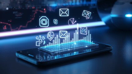 Futuristic Digital Marketing Concept with Glowing Holographic Icons