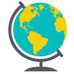 Teal and yellow globe on gray stand with black meridian, adding vibrant energy to modern, eco, or global business designs.
