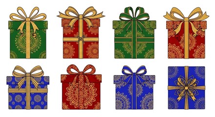 Festive Diwali Gift Box Vector Pack with Ornate Indian Patterns and Decorative Wrapping Designs