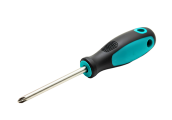  screwdriver with black and teal handle isolated on transparent background
