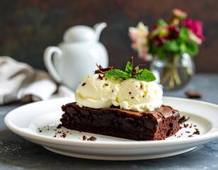 Delicious Chocolate Brownie Sundae Dessert.