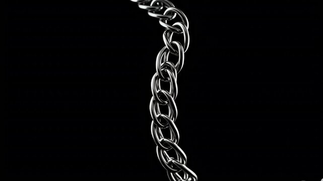 Close up of a metal chain against a black background.